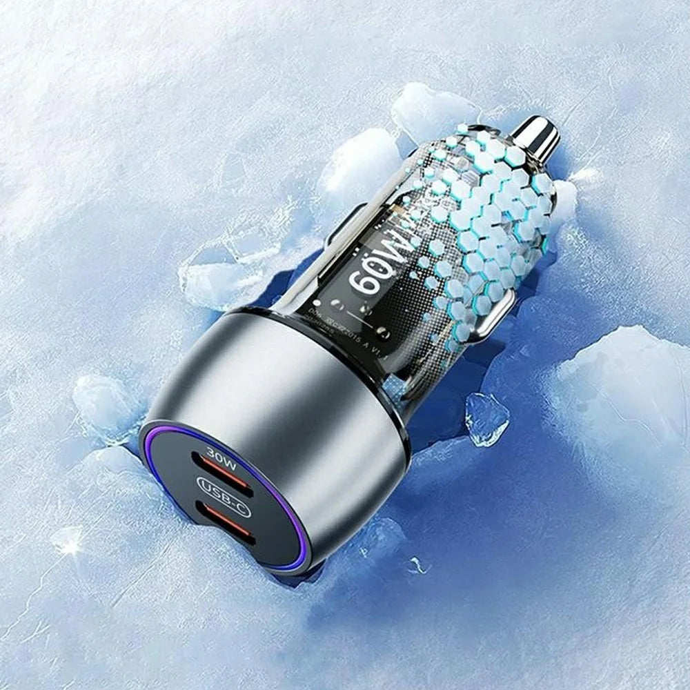 WEKOME WP-C54 Car Charger 60W Dual USB-C Fast Charging Aluminum Alloy Transparent Adapter - Silver - 5