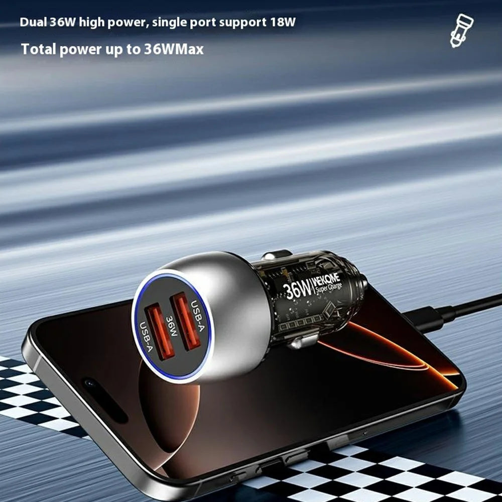 WEKOME WP-C55 Car Charger 36W Dual USB Fast Charging Aluminum Alloy Transparent Adapter - Silver - 4