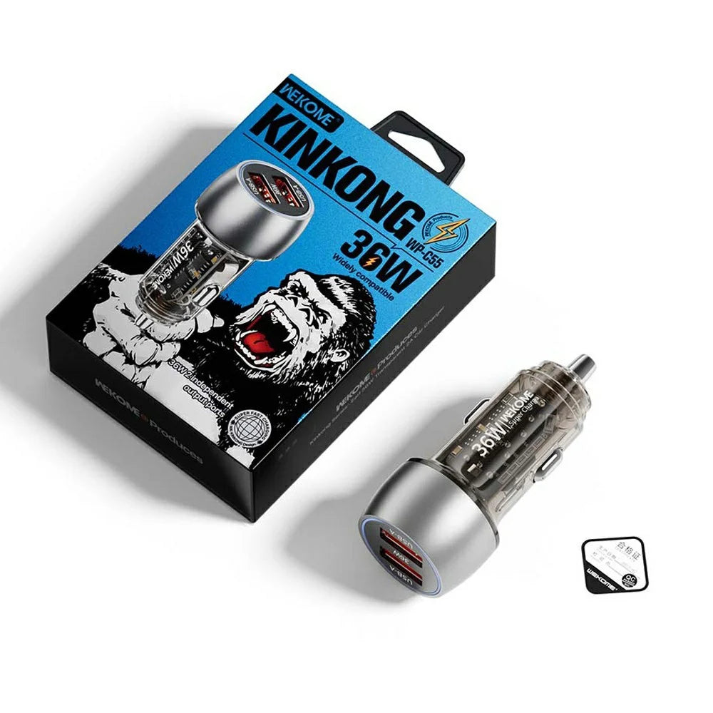 WEKOME WP-C55 Car Charger 36W Dual USB Fast Charging Aluminum Alloy Transparent Adapter - Silver - 7