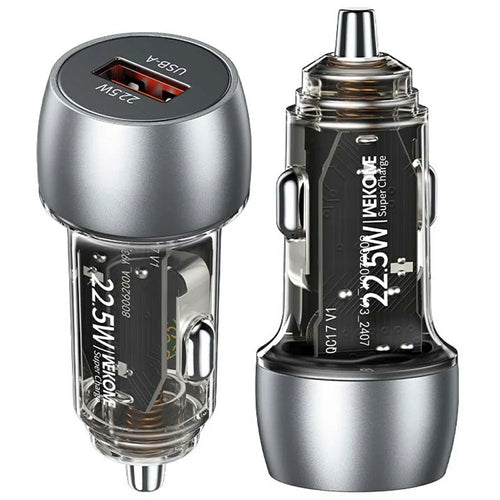WEKOME WP-C57 Car Charger 22.5W Single USB-A Port Fast Charging Aluminum Alloy Transparent Adapter - Silver - 1