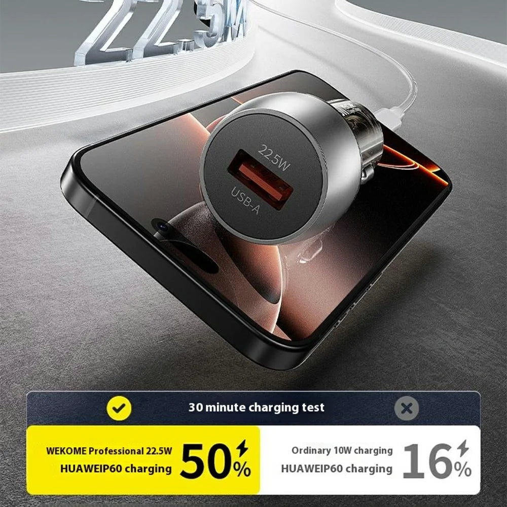 WEKOME WP-C57 Car Charger 22.5W Single USB-A Port Fast Charging Aluminum Alloy Transparent Adapter - Silver - 3
