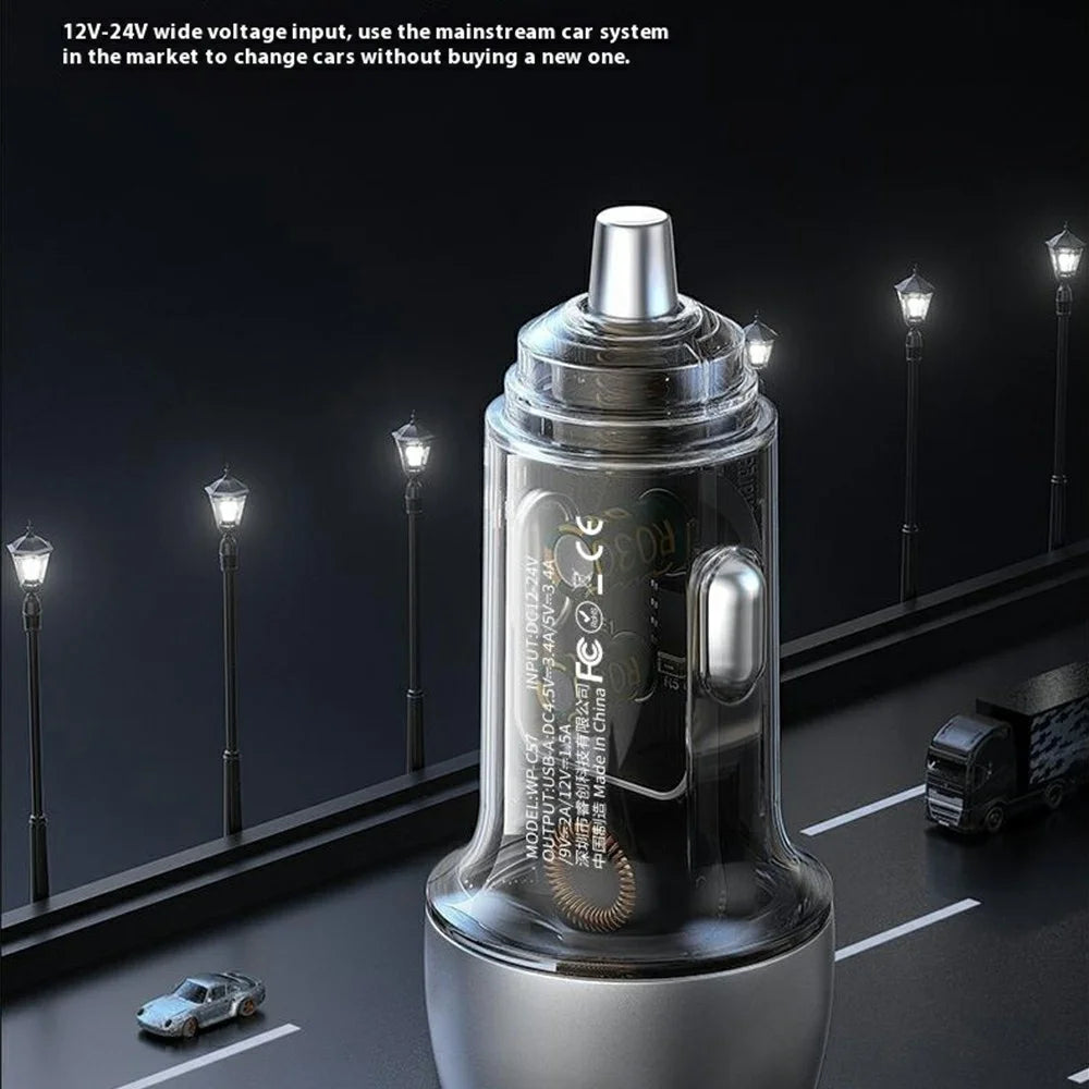 WEKOME WP-C57 Car Charger 22.5W Single USB-A Port Fast Charging Aluminum Alloy Transparent Adapter - Silver - 5