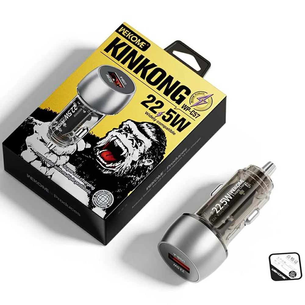 WEKOME WP-C57 Car Charger 22.5W Single USB-A Port Fast Charging Aluminum Alloy Transparent Adapter - Silver - 7