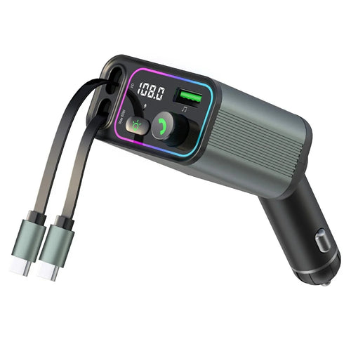 GC08C Car Charger with Dual USB C Retractable Cables and Ambient Light Voltage Display PD 65W Fast Charging Adapter - 1