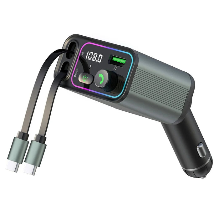 GC08C Car Charger with Dual USB C Retractable Cables and Ambient Light Voltage Display PD 65W Fast Charging Adapter - 1