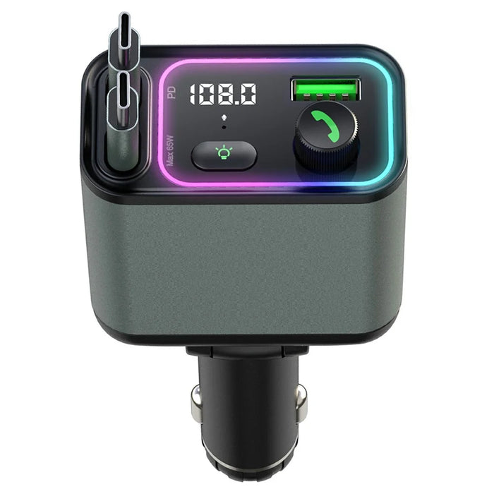 GC08C Car Charger with Dual USB C Retractable Cables and Ambient Light Voltage Display PD 65W Fast Charging Adapter - 2
