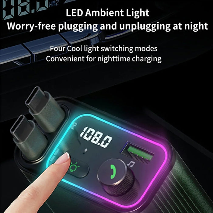 GC08C Car Charger with Dual USB C Retractable Cables and Ambient Light Voltage Display PD 65W Fast Charging Adapter - 3