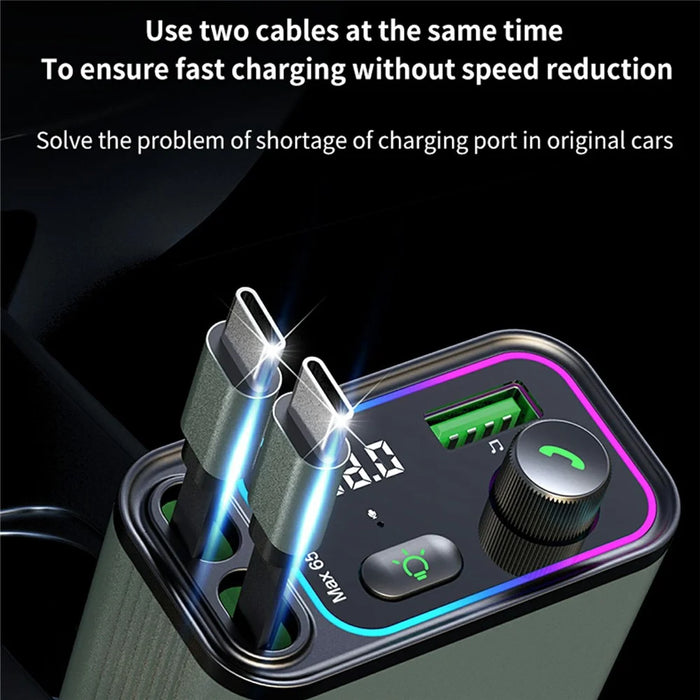 GC08C Car Charger with Dual USB C Retractable Cables and Ambient Light Voltage Display PD 65W Fast Charging Adapter - 4