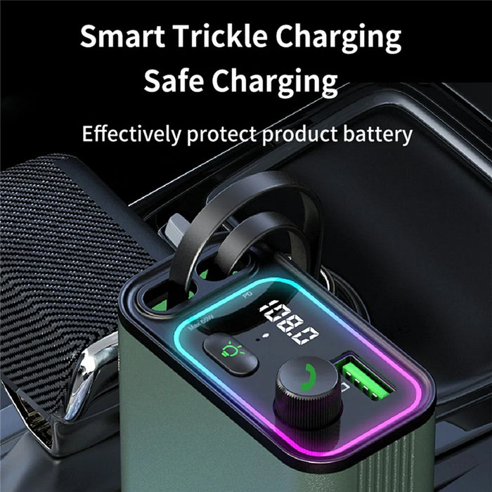 GC08C Car Charger with Dual USB C Retractable Cables and Ambient Light Voltage Display PD 65W Fast Charging Adapter - 5