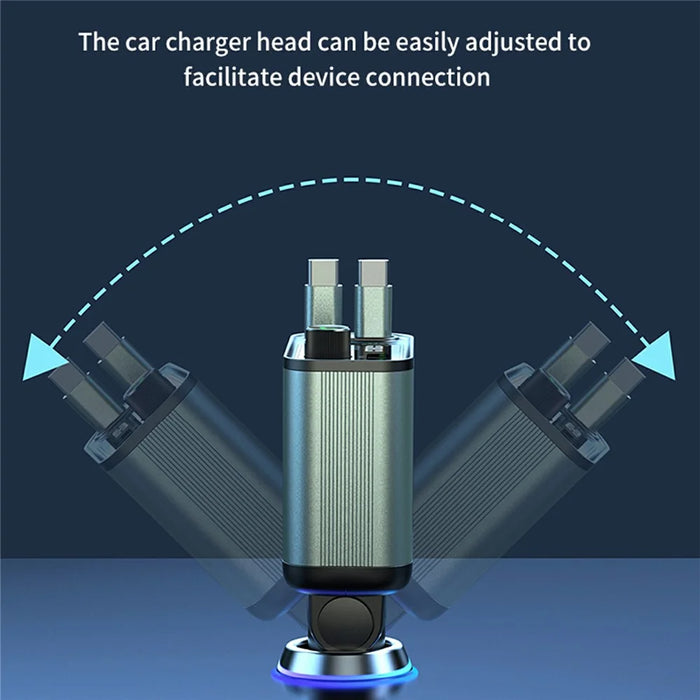 GC08C Car Charger with Dual USB C Retractable Cables and Ambient Light Voltage Display PD 65W Fast Charging Adapter - 7
