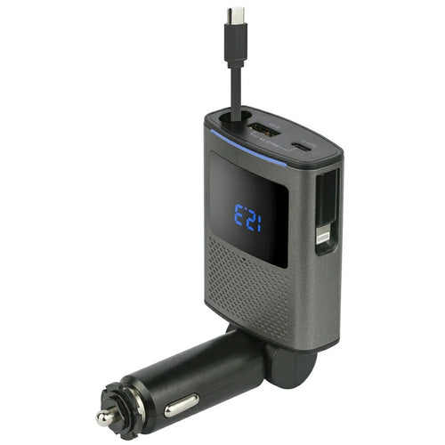 GE02 Voltage Display Fast Charging Car Charger with Retractable Type-C Cable - 1