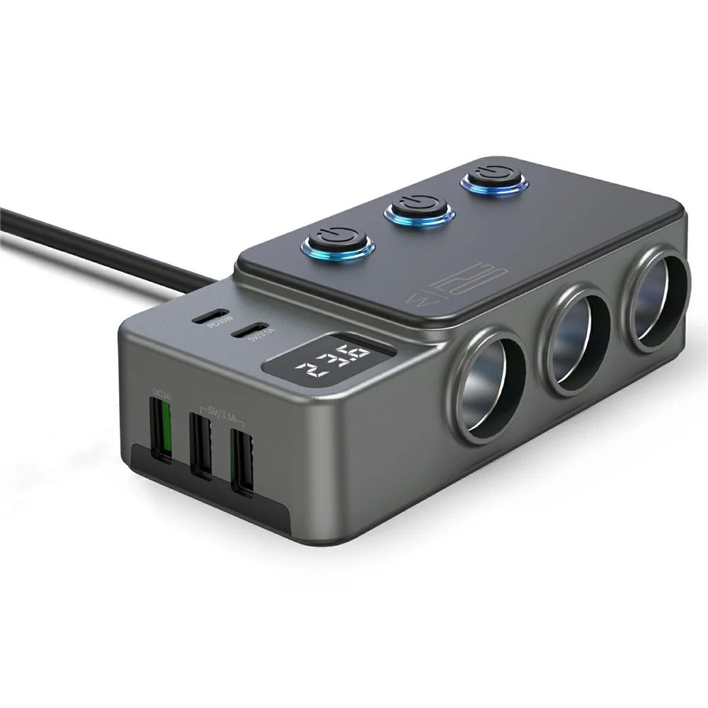 GC06 Car Charger High Power Fast Charging Voltage Display Cigarette Lighter Adapter - 1
