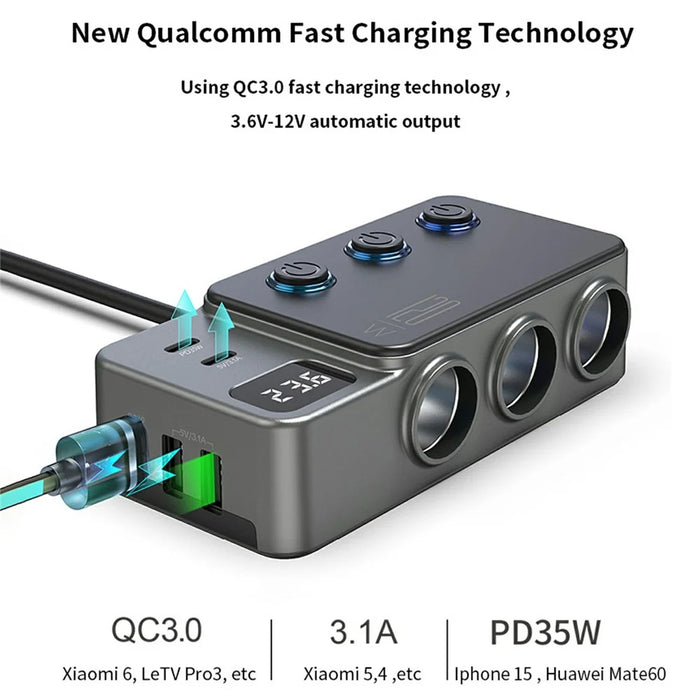 GC06 Car Charger High Power Fast Charging Voltage Display Cigarette Lighter Adapter - 4