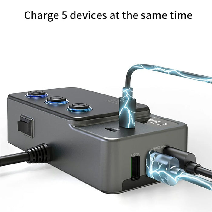 GC06 Car Charger High Power Fast Charging Voltage Display Cigarette Lighter Adapter - 5