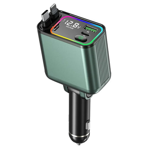 GC08B Fast Charge Car Charger Ambient Light Voltage Display Adapter with Type-C + 8Pin Retractable Cables - 1