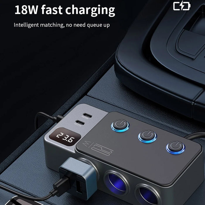 PD 35W Fast Charging Car Charger 3 in 1 Cigarette Lighter Adapter 120W 5 USB Ports for Multiple Devices - 3