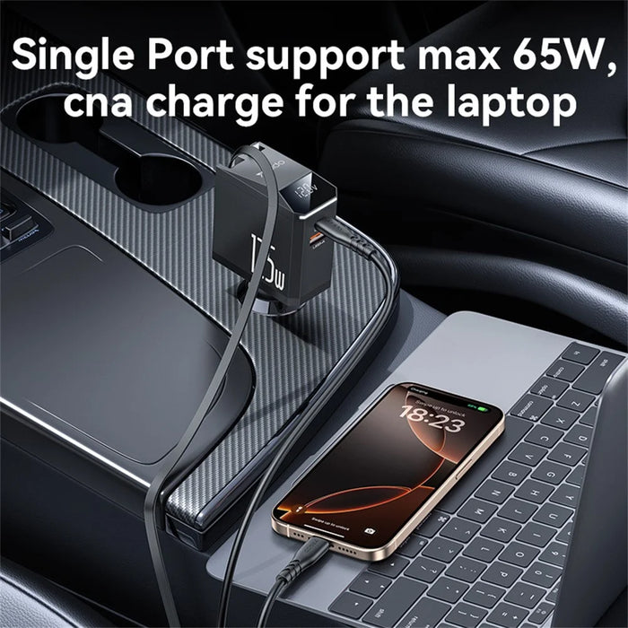 YESIDO Y71 125W Fast Charging USB A + Type C Car Charger with Retractable Cable and iP Adapter - 4