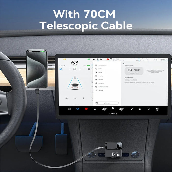 YESIDO Y71 125W Fast Charging USB A + Type C Car Charger with Retractable Cable and iP Adapter - 6