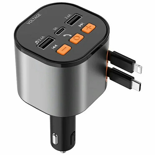 PT-21 FM Transmitter Car Charger Voltage Display PD Fast Charging Adapter with iP  /  Type C Retractable Cables - 1