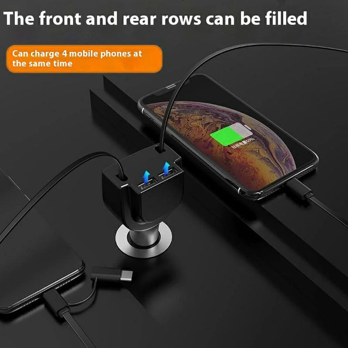 PT-3 Fast Charging Car Charger Built-In Retractable Cable Smart Multi-Function 3-in-1 Auto Adapter - 4
