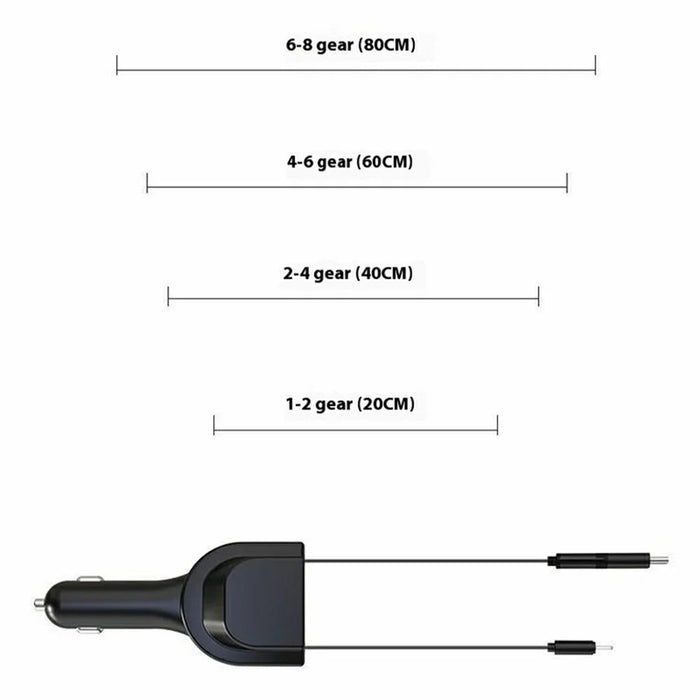 PT-3 Fast Charging Car Charger Built-In Retractable Cable Smart Multi-Function 3-in-1 Auto Adapter - 6