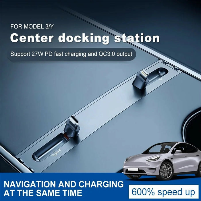 PT-TSL-5 For Tesla Model 3  /  Y Center Console Extension Hub Retractable Splitter Car Charger 27W Fast Charging - 2
