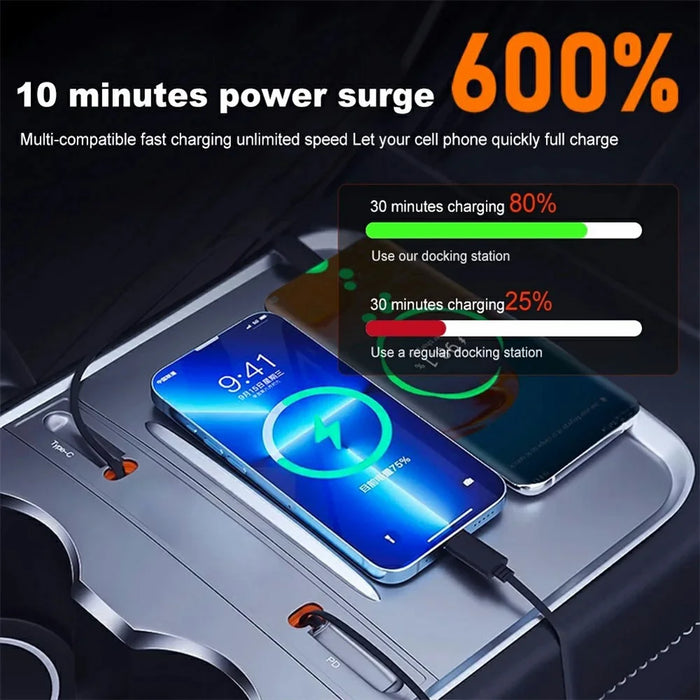 PT-TSL-5 For Tesla Model 3  /  Y Center Console Extension Hub Retractable Splitter Car Charger 27W Fast Charging - 4