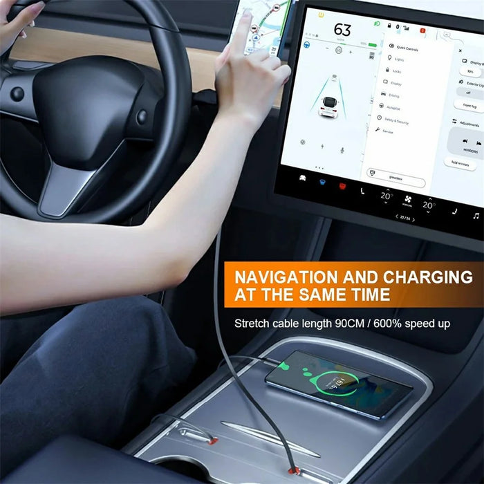PT-TSL-5 For Tesla Model 3  /  Y Center Console Extension Hub Retractable Splitter Car Charger 27W Fast Charging - 5