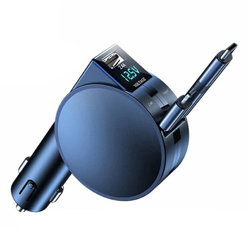 PT-8 60W High Power LED Display Car Charger Cigarette Lighter Adapter with iP  /  Type C Retractable Cables - Black - 1
