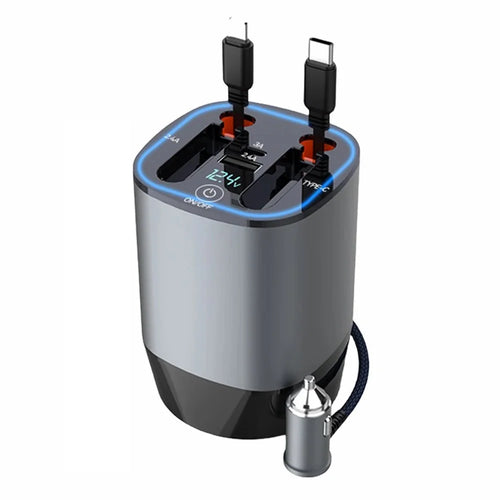 PT-17 Car PD 100W Fast Charger Built In Retractable iP  /  Type C Cables Charging Adapter with Air Freshener Pack - 1