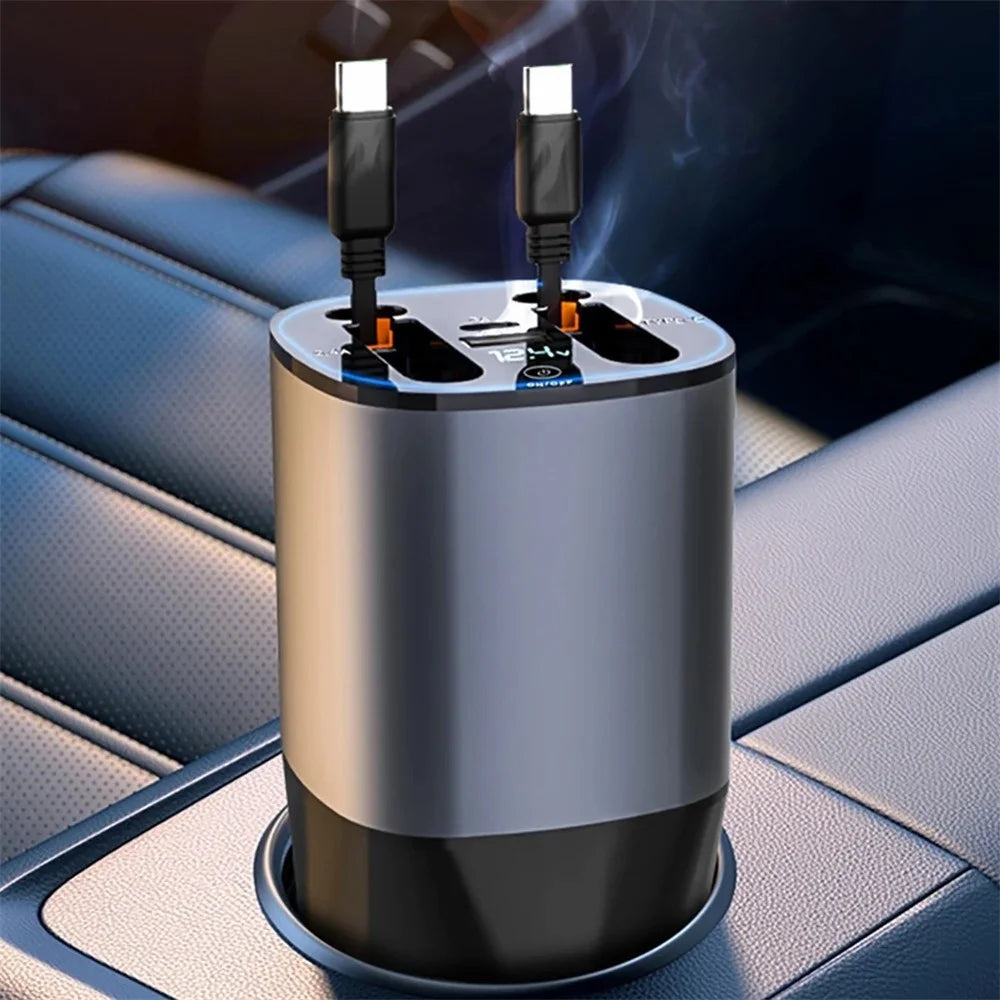 PT-17 Car PD 100W Fast Charger Built In Retractable iP  /  Type C Cables Charging Adapter with Air Freshener Pack - 3