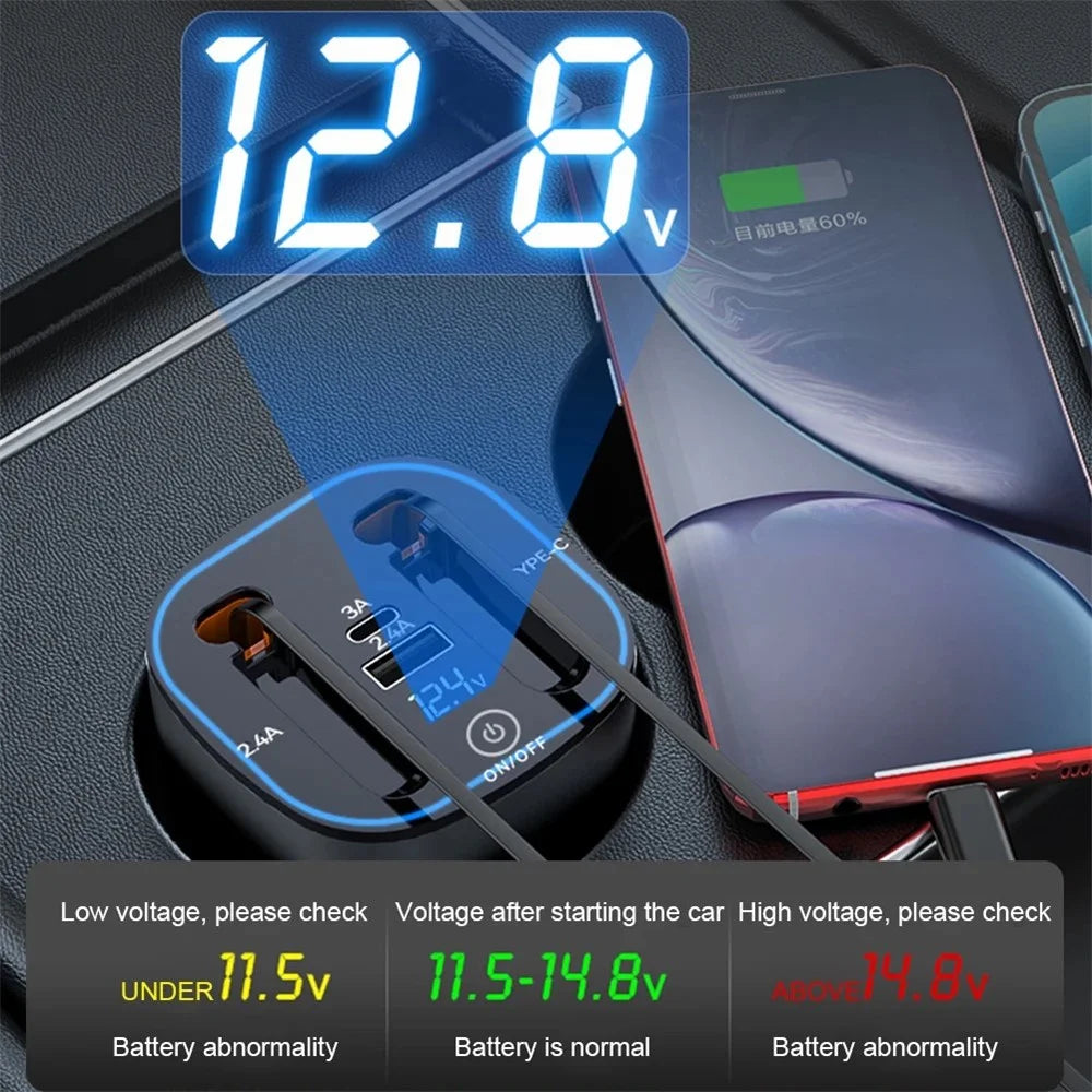 PT-17 Car PD 100W Fast Charger Built In Retractable iP  /  Type C Cables Charging Adapter with Air Freshener Pack - 5