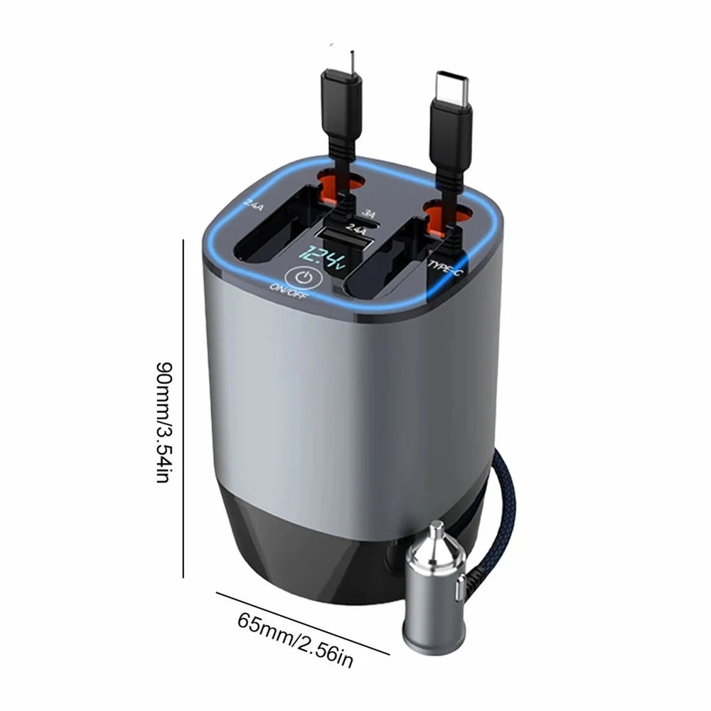 PT-17 Car PD 100W Fast Charger Built In Retractable iP  /  Type C Cables Charging Adapter with Air Freshener Pack - 7