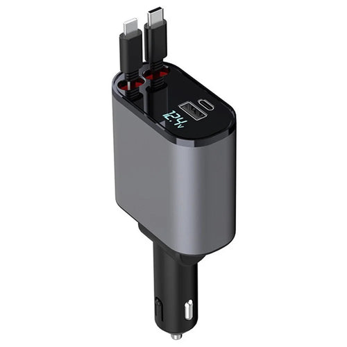 PT-16 Car Charger LED Display Cigarette Lighter Adapter with iP  /  Type C Retractable Cable - 1