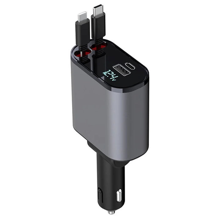 PT-16 Car Charger LED Display Cigarette Lighter Adapter with iP  /  Type C Retractable Cable - 1