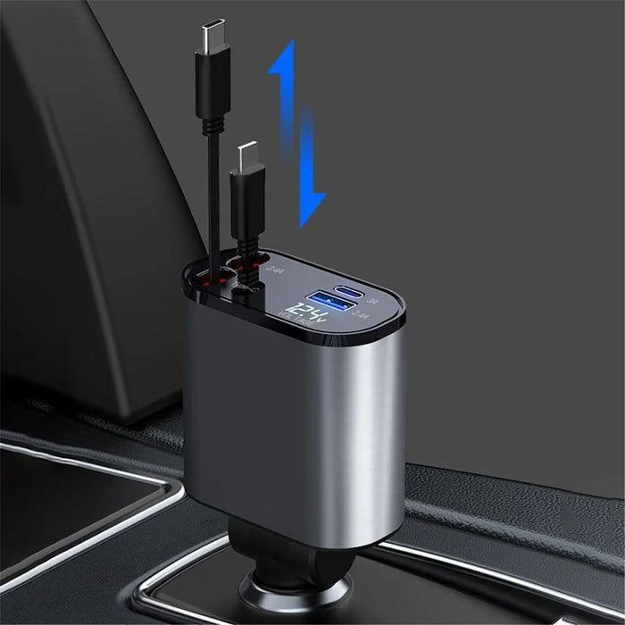 PT-16 Car Charger LED Display Cigarette Lighter Adapter with iP  /  Type C Retractable Cable - 4