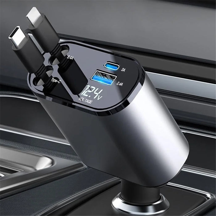 PT-16 Car Charger LED Display Cigarette Lighter Adapter with iP  /  Type C Retractable Cable - 5