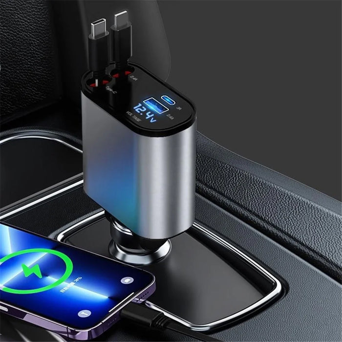 PT-16 Car Charger LED Display Cigarette Lighter Adapter with iP  /  Type C Retractable Cable - 6
