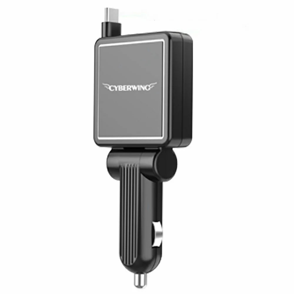 CYBERWING PT-31 Car Charger with Retractable Cable Cigarette Lighter Adapter - White - 1