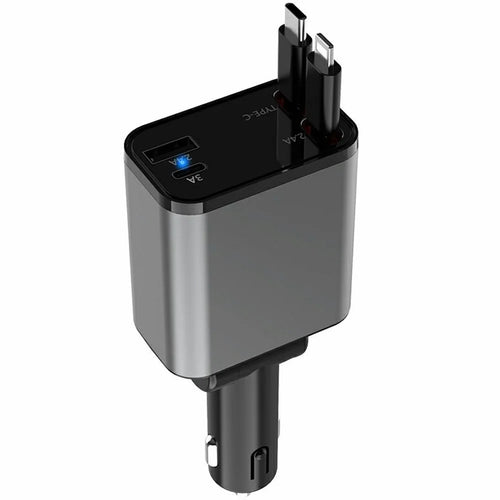 PT-27 Car Charger with Type-C  /  iP Retractable Cable Super Fast Charging Cable for Cell Phones, Tablets - 1