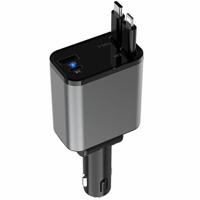 PT-27 Car Charger with Type-C  /  iP Retractable Cable Super Fast Charging Cable for Cell Phones, Tablets - 1