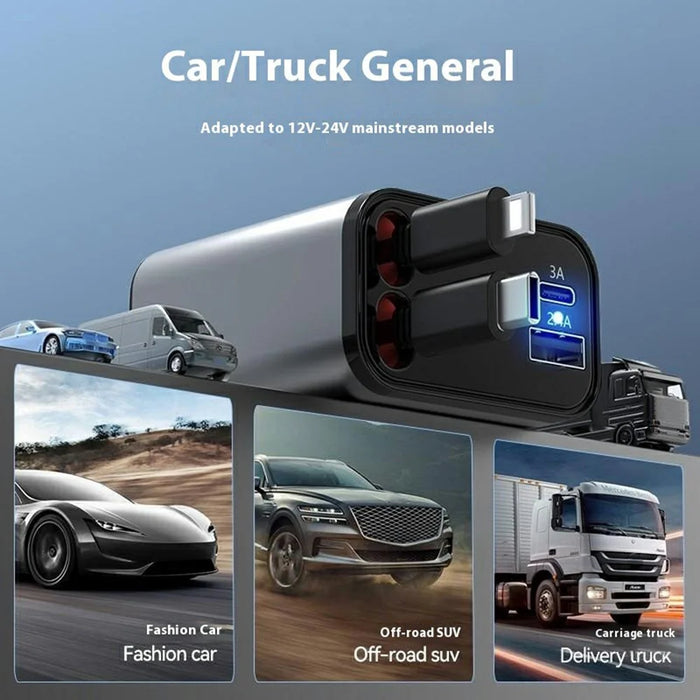 PT-27 Car Charger with Type-C  /  iP Retractable Cable Super Fast Charging Cable for Cell Phones, Tablets - 5