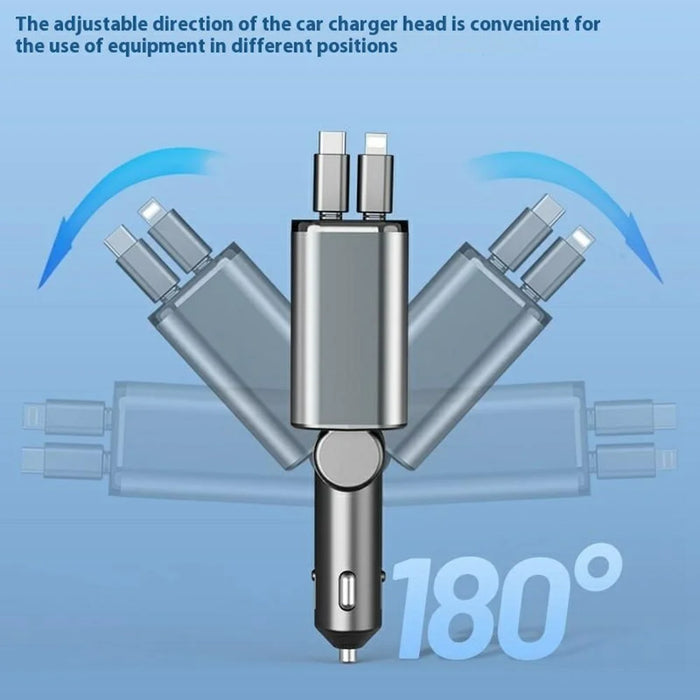 PT-27 Car Charger with Type-C  /  iP Retractable Cable Super Fast Charging Cable for Cell Phones, Tablets - 6