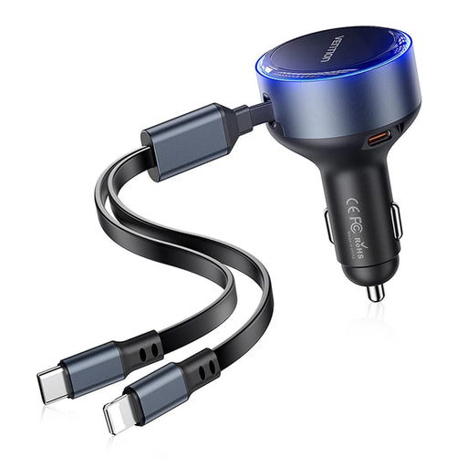 VENTION FFOB0 PD 30W Fast Charging Car Charger with Built In Type C  /  iP Cables for 12V-24V Vehicle - 1