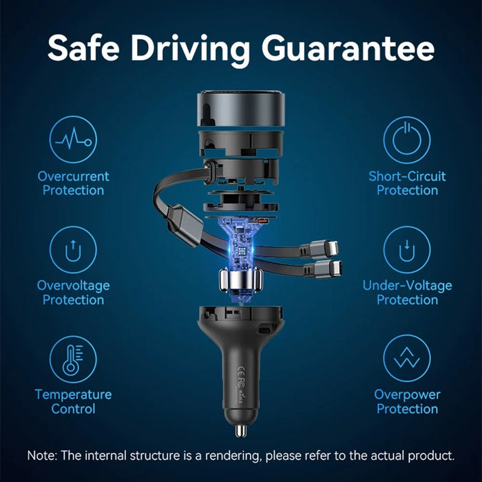 VENTION FFOB0 PD 30W Fast Charging Car Charger with Built In Type C  /  iP Cables for 12V-24V Vehicle - 7