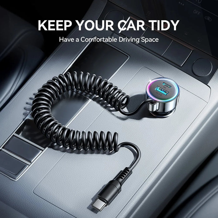 JOYROOM CL07 3 in 1 Car Charger 72W Fast Charging with Built-In Type-C Spring Cable - 4