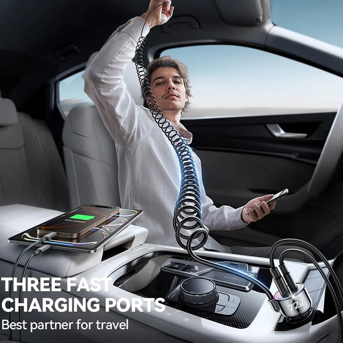 JOYROOM CL07 3 in 1 Car Charger 72W Fast Charging with Built-In Type-C Spring Cable - 6