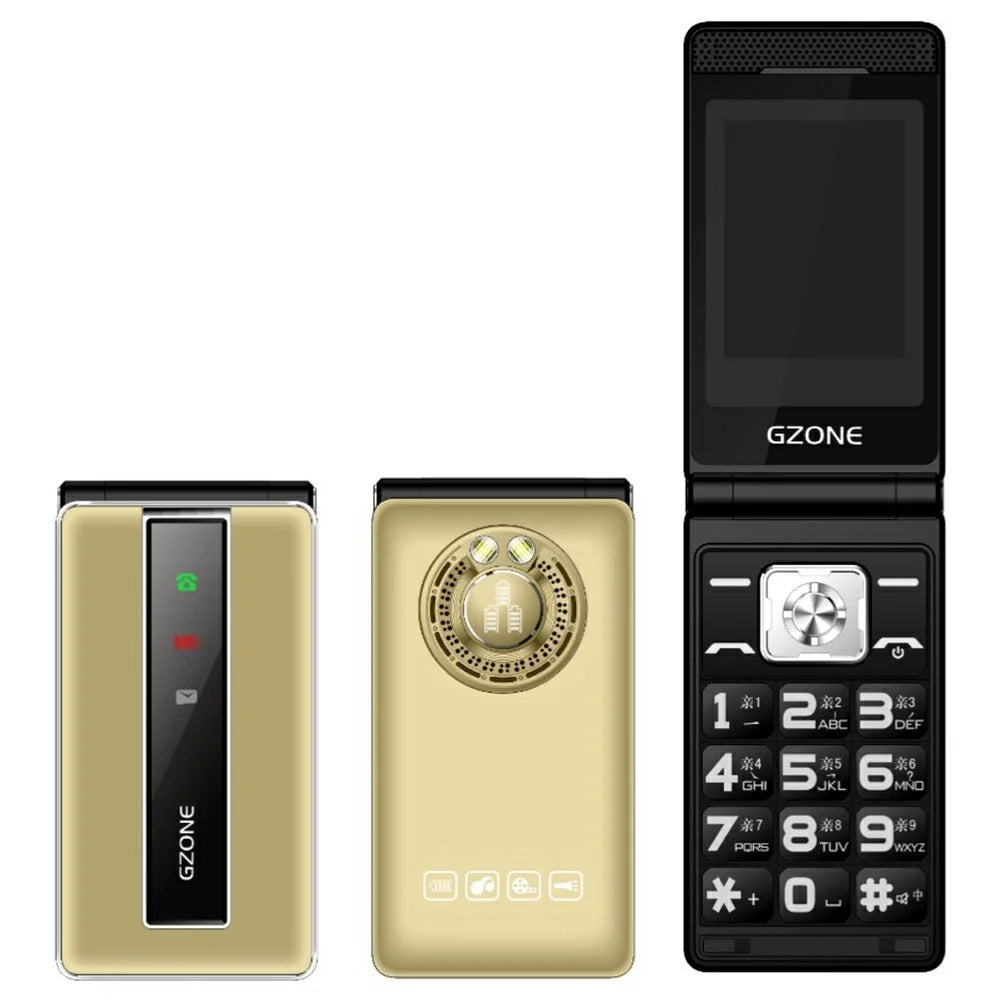 N69 Dual Screen Flip Phone 2G Long Standby Large Battery Big Speaker Mobile Phone - Gold - 1