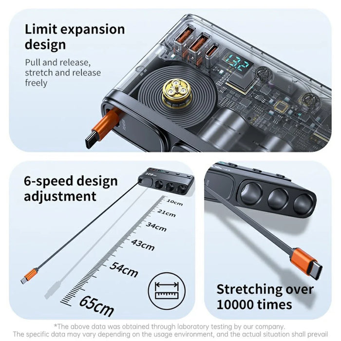 C35L 3 in 1 Cigarette Lighter Adapter Voltage Display 228W Fast Charging Car Charger with Retractable Cable - 7