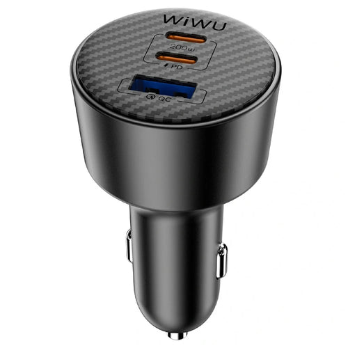WIWU Wi-CC026 PD 200W Fast Charging Adapter for Vehicle USB A + Dual Type C 3 Ports Car Charger - 1